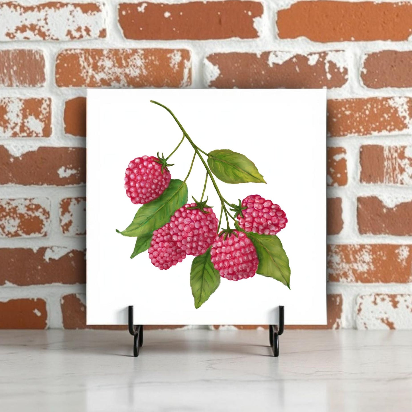 Raspberry Illustration Ceramic Tile – Handcrafted Kitchen Decor - MerikaArt