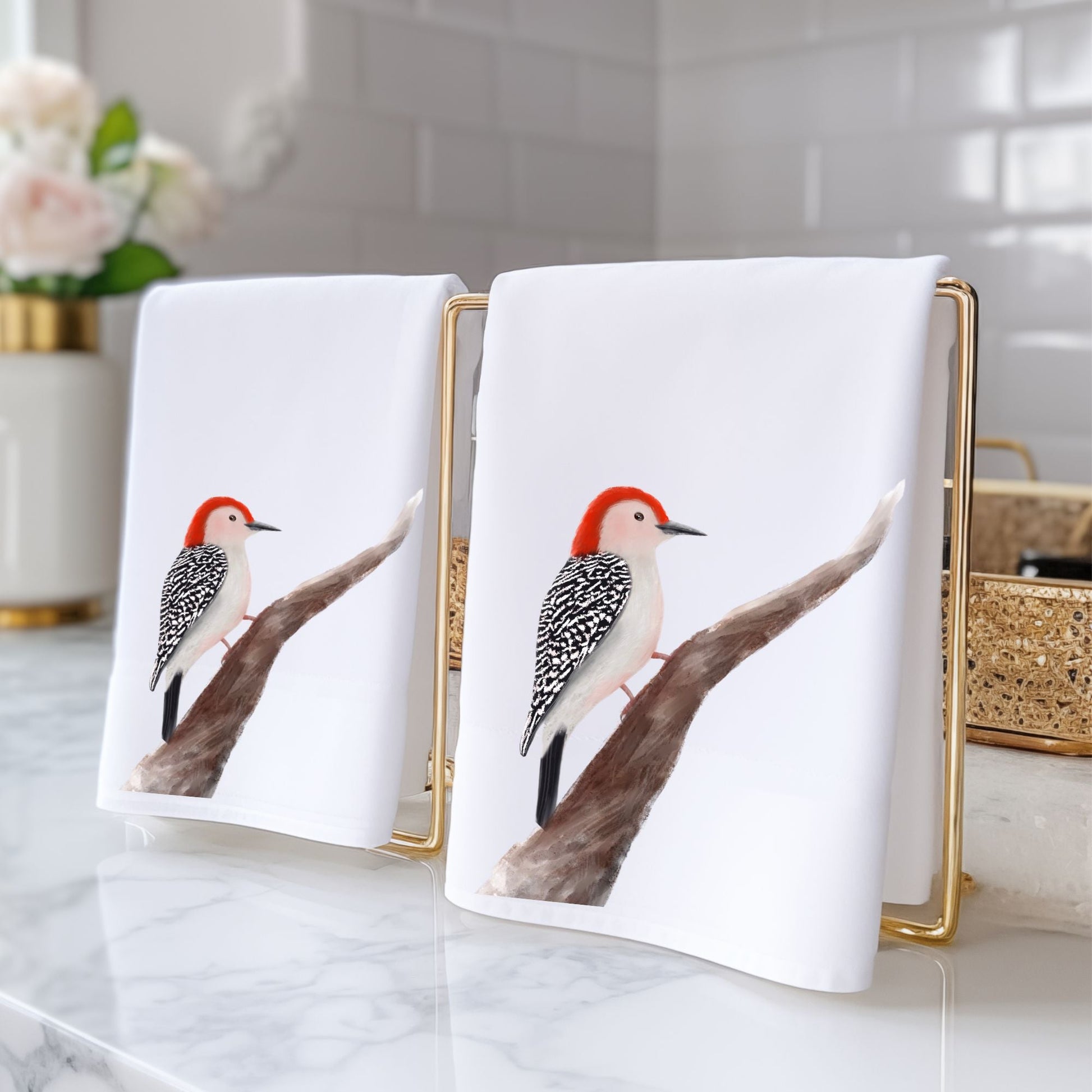 Red - bellied Woodpecker Bathroom Towel - MerikaArt