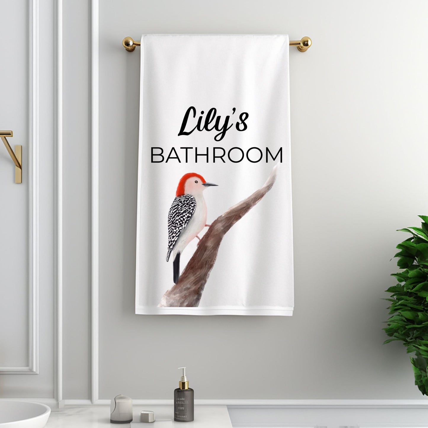 Red - bellied Woodpecker Bathroom Towel - MerikaArt