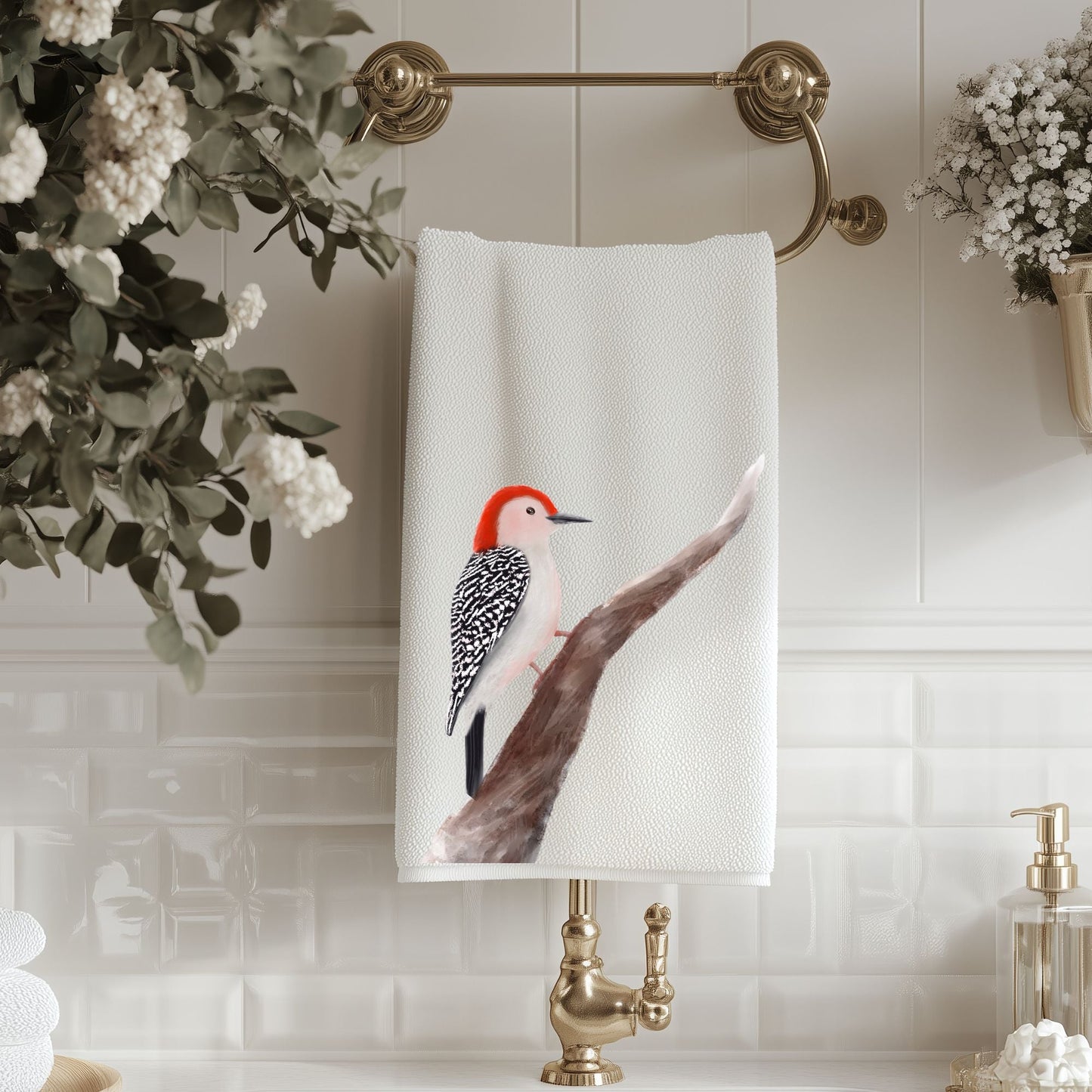 Red - bellied Woodpecker Bathroom Towel - MerikaArt