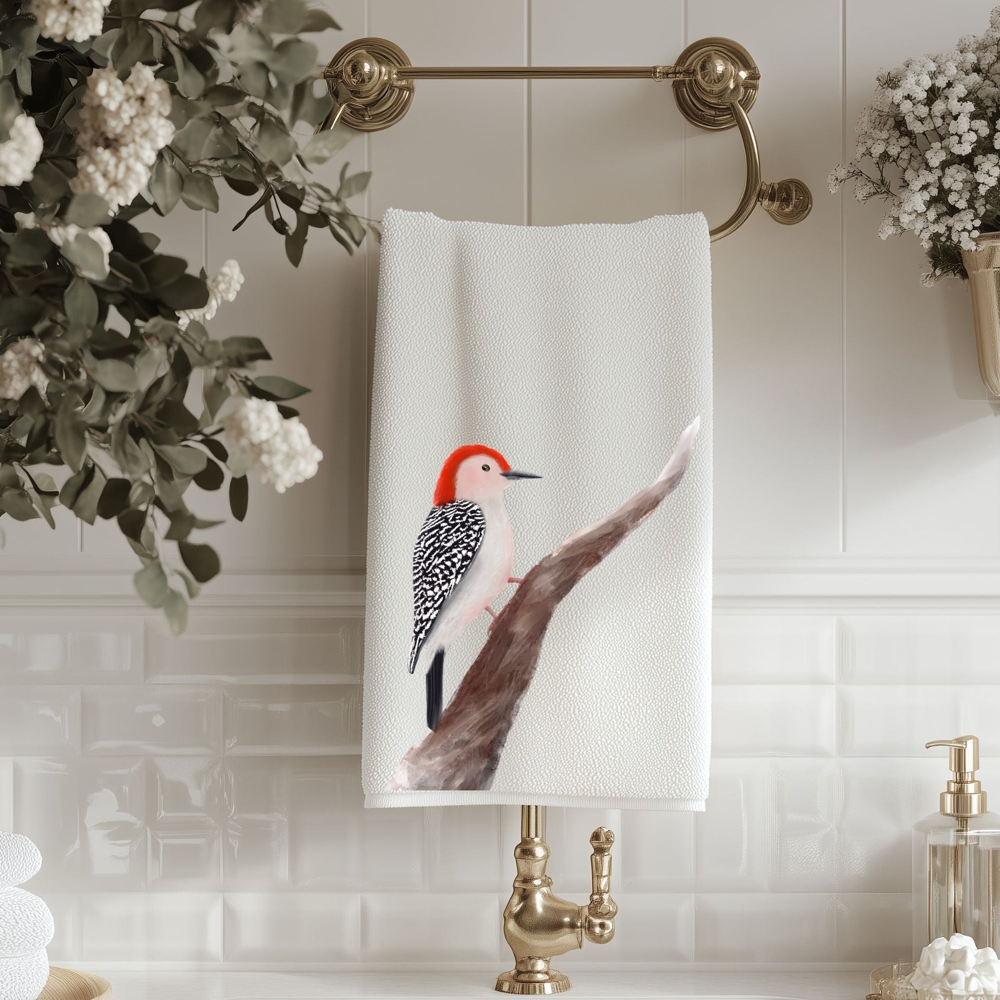 Red - bellied Woodpecker Bathroom Towel - MerikaArt