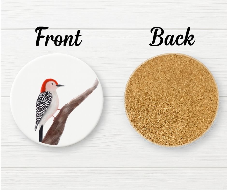 Red - bellied Woodpecker Ceramic Coaster - MerikaArt