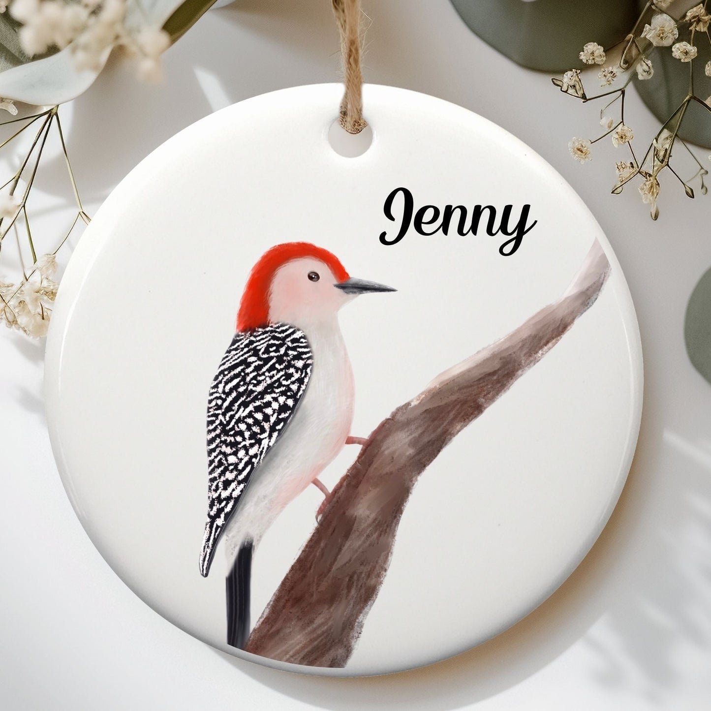 Red - Bellied Woodpecker Ceramic Ornament - MerikaArt