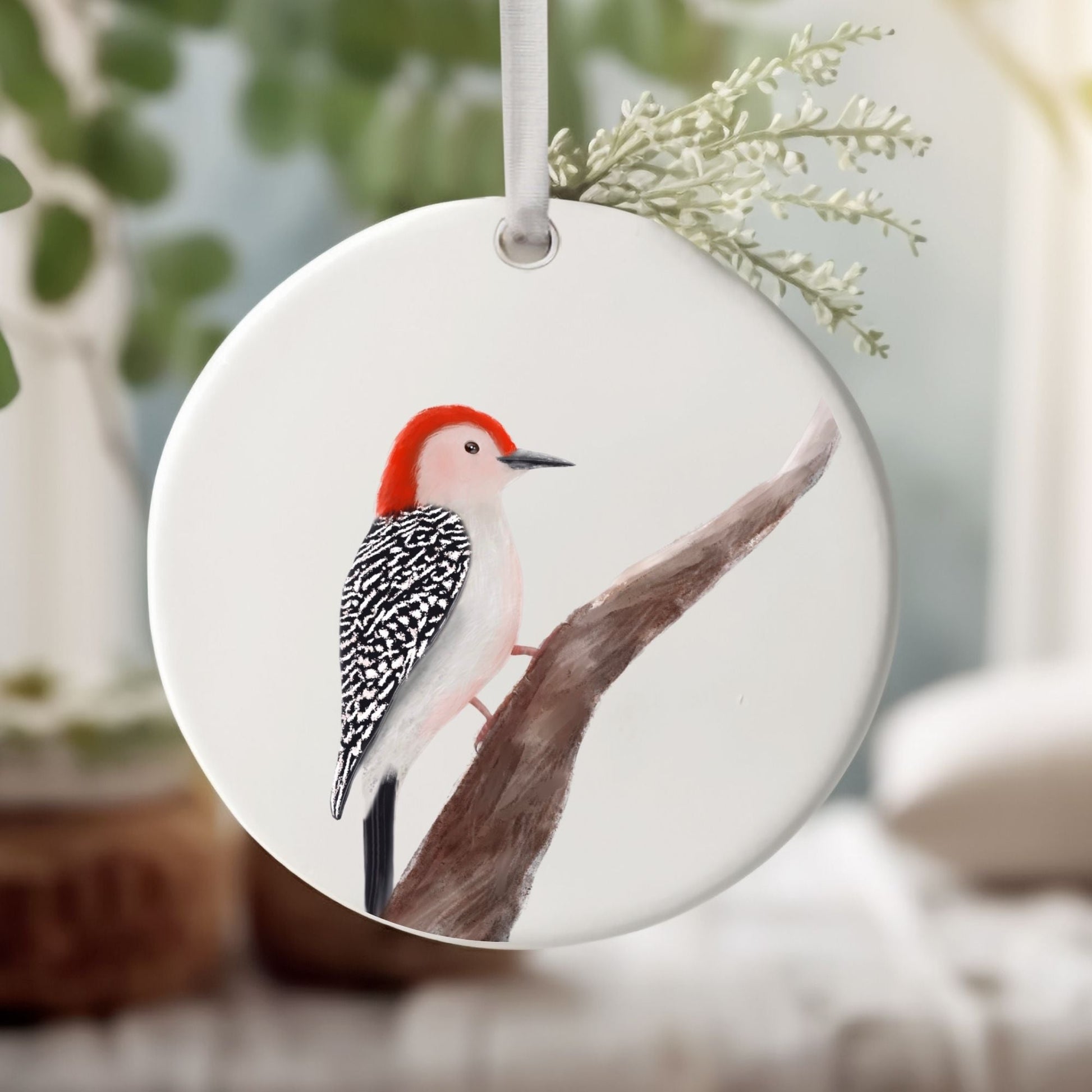 Red - Bellied Woodpecker Ceramic Ornament - MerikaArt