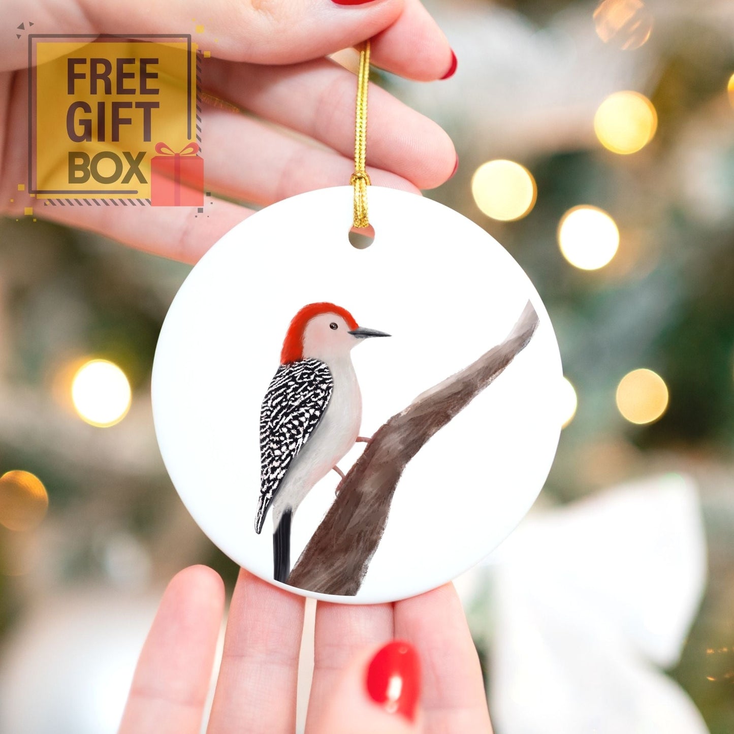 Red - Bellied Woodpecker Ceramic Ornament - MerikaArt