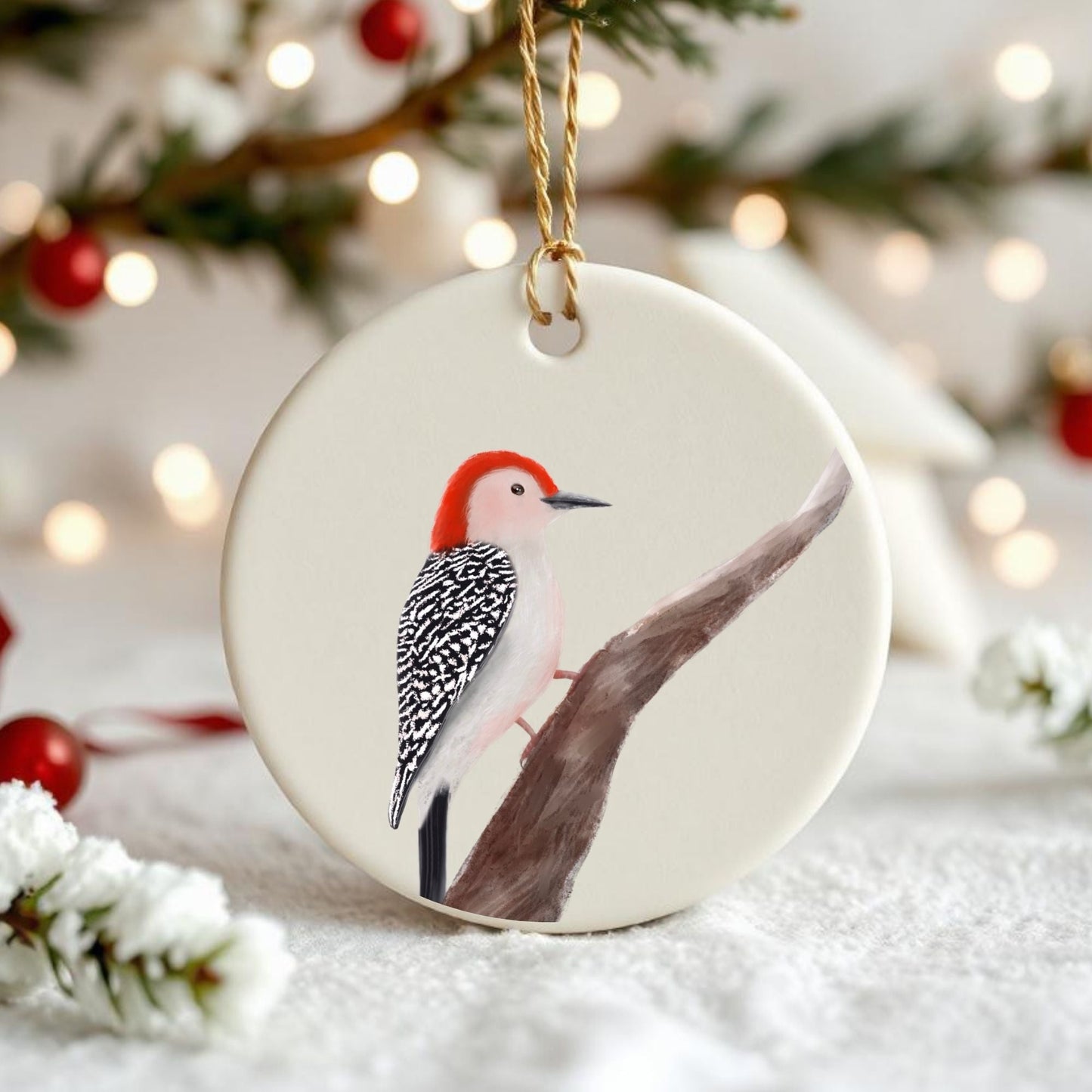 Red - Bellied Woodpecker Ceramic Ornament - MerikaArt