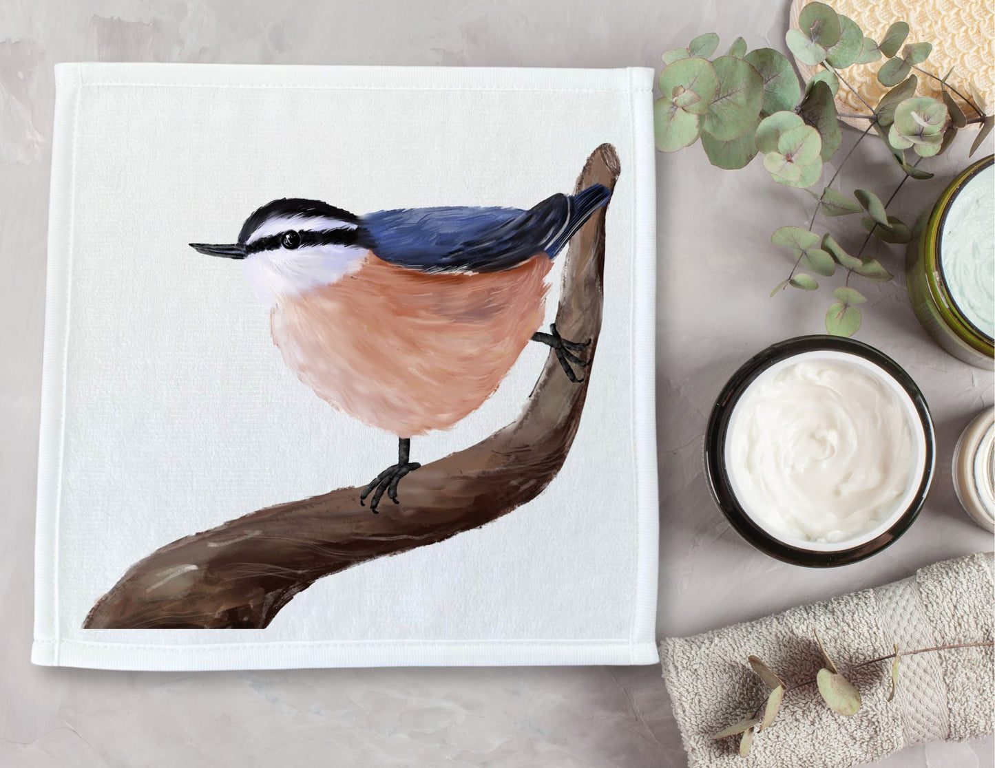 Red - Breasted Nuthatch Bird Washcloth - MerikaArt