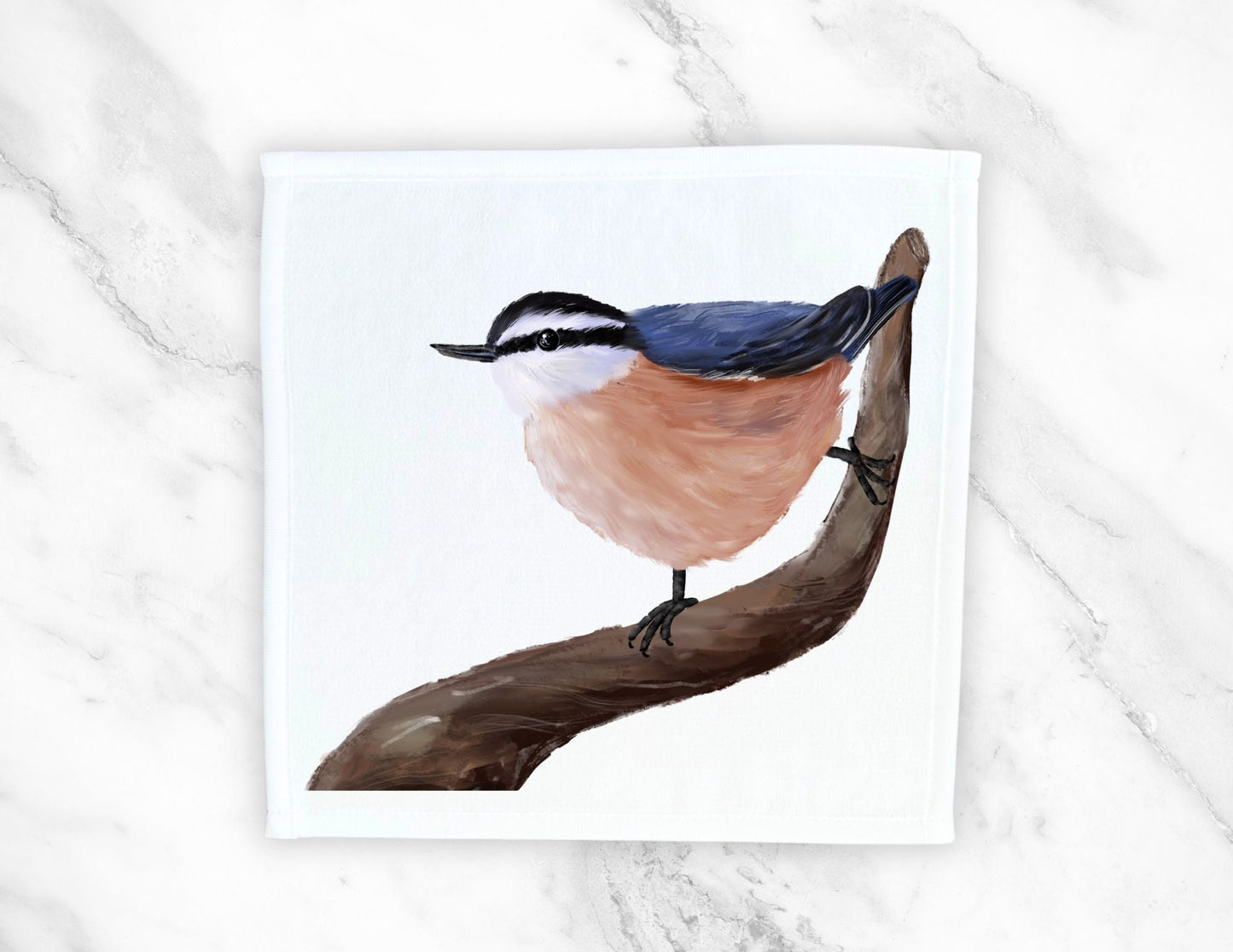 Red - Breasted Nuthatch Bird Washcloth - MerikaArt