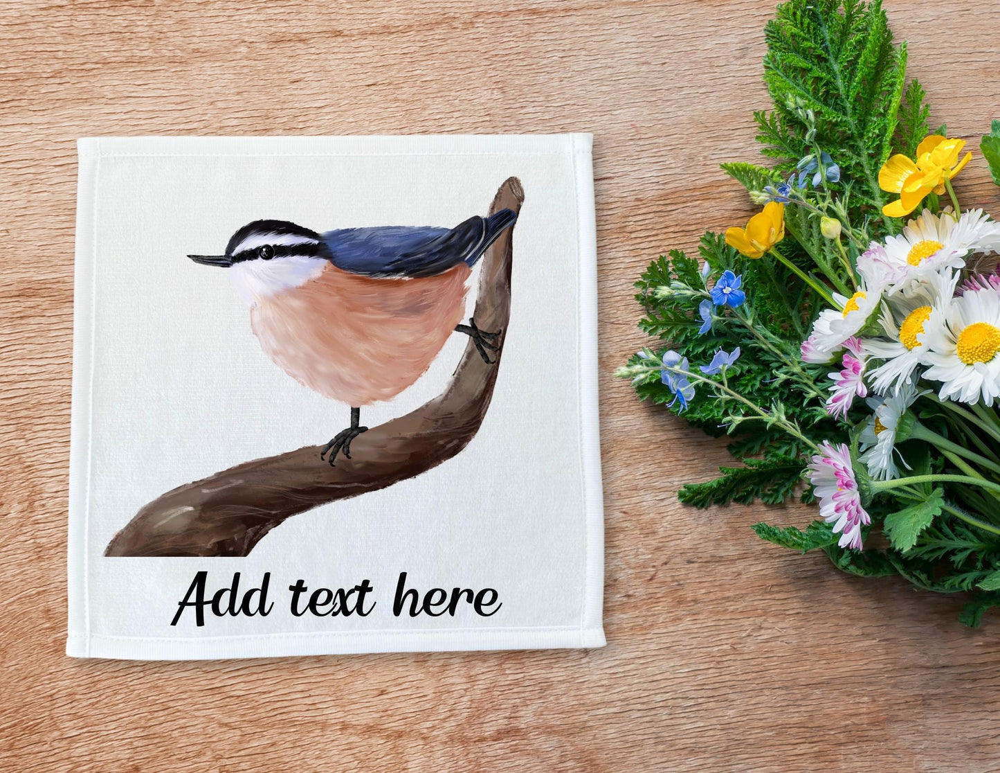 Red - Breasted Nuthatch Bird Washcloth - MerikaArt