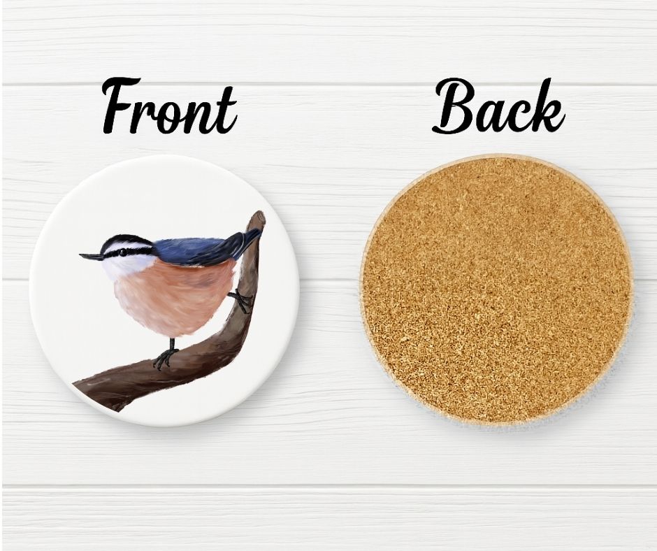 Red - breasted Nuthatch Ceramic Coaster - MerikaArt