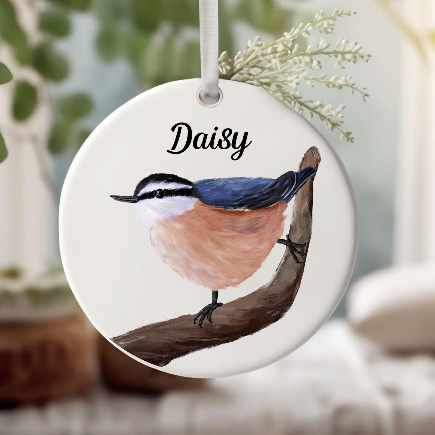 Red - breasted Nuthatch Ceramic Ornament - MerikaArt