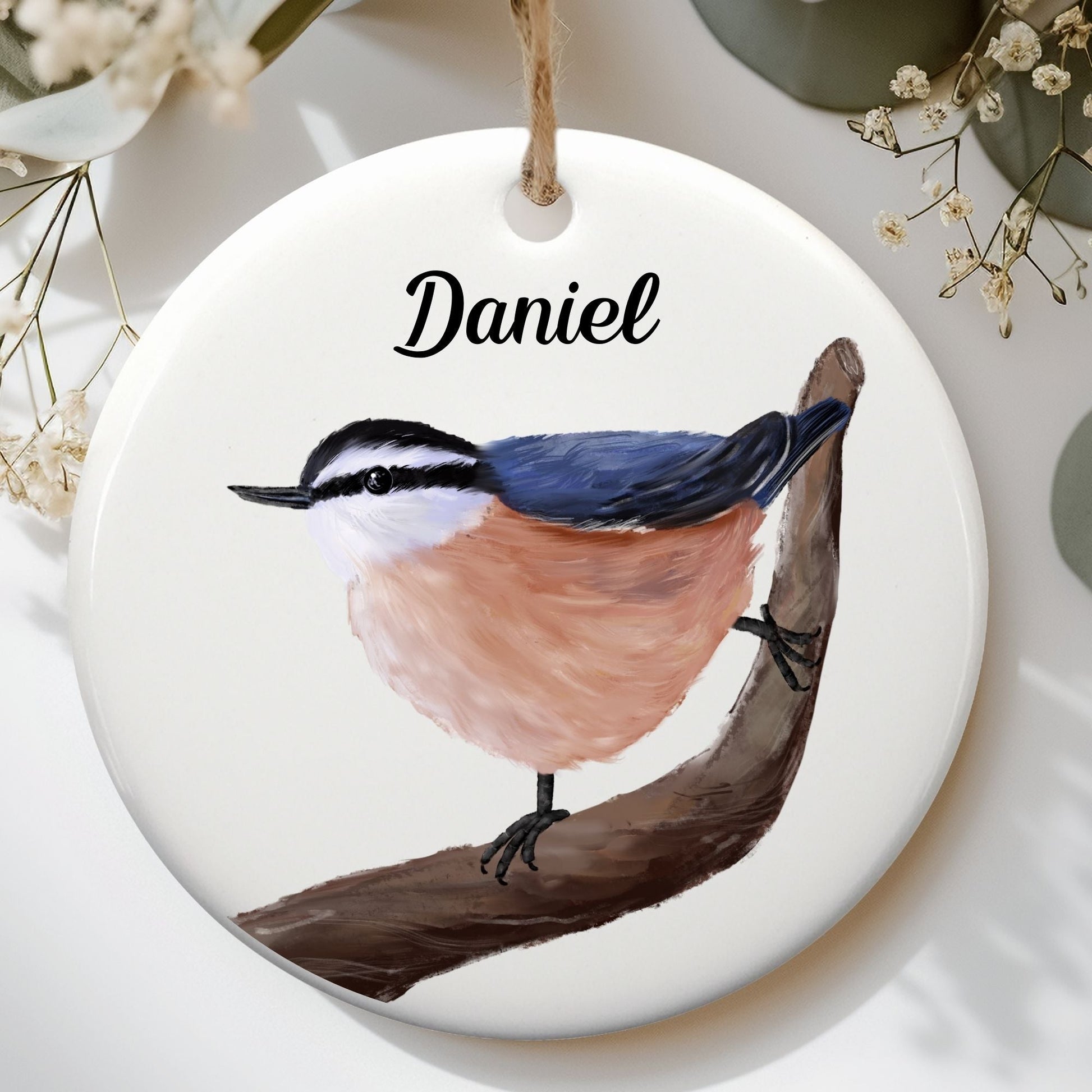 Red - breasted Nuthatch Ceramic Ornament - MerikaArt