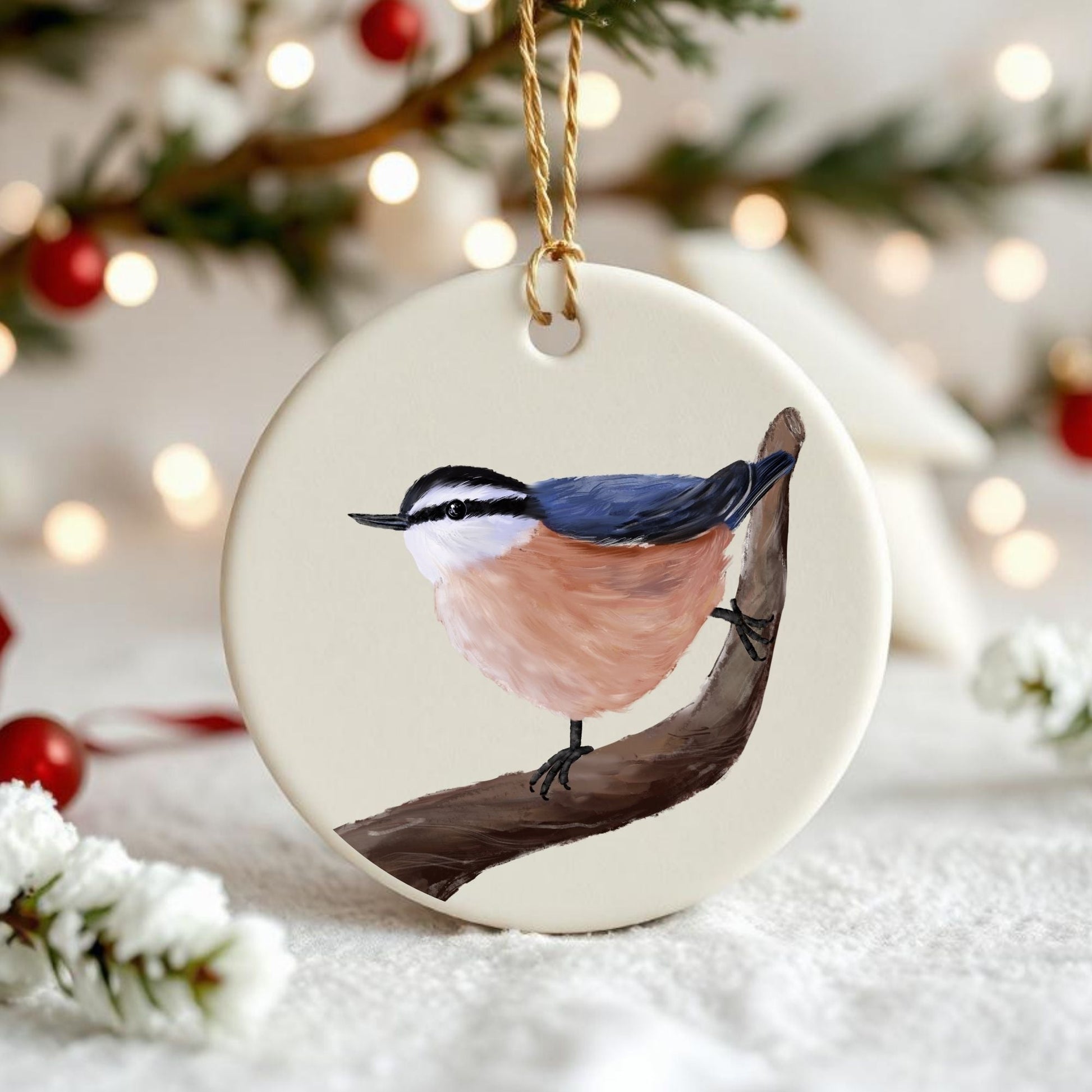 Red - breasted Nuthatch Ceramic Ornament - MerikaArt
