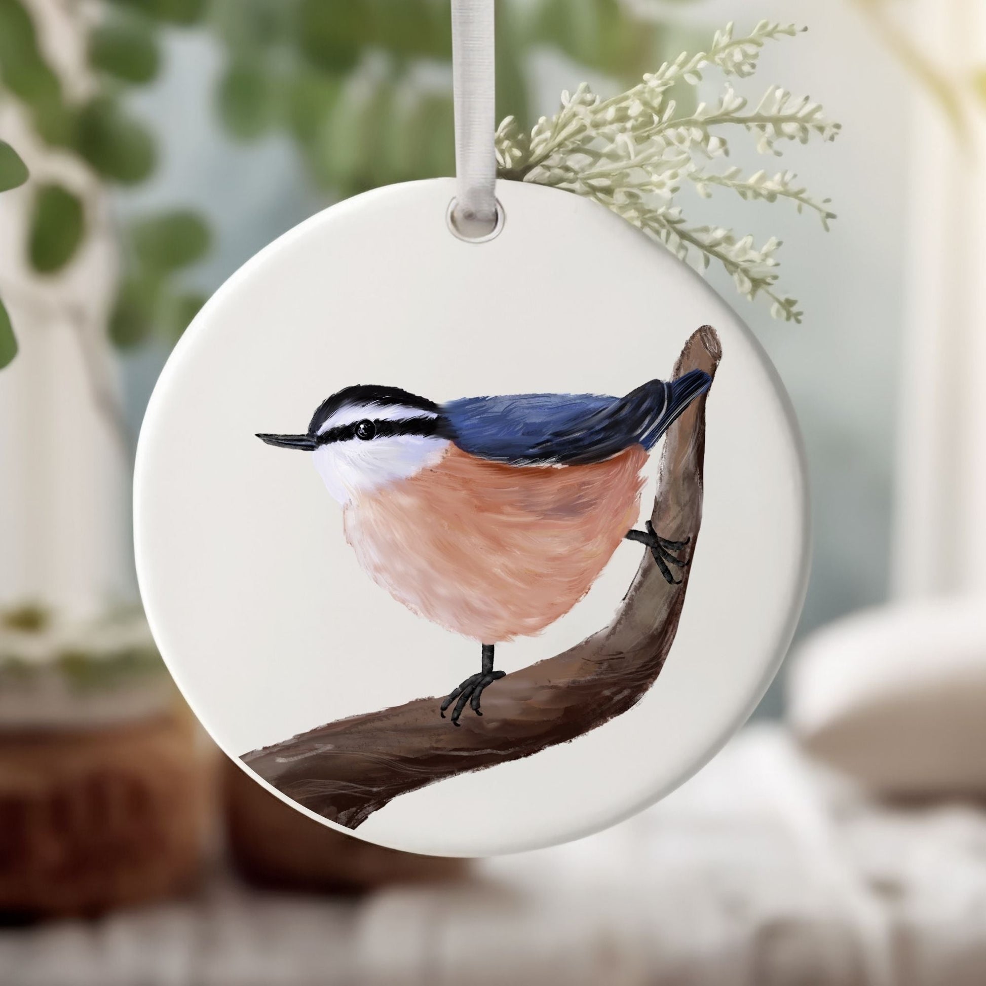 Red - breasted Nuthatch Ceramic Ornament - MerikaArt