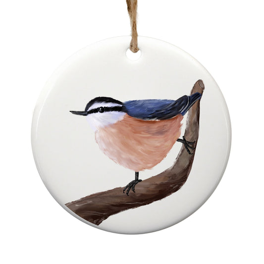 Red - breasted Nuthatch Ceramic Ornament - MerikaArt