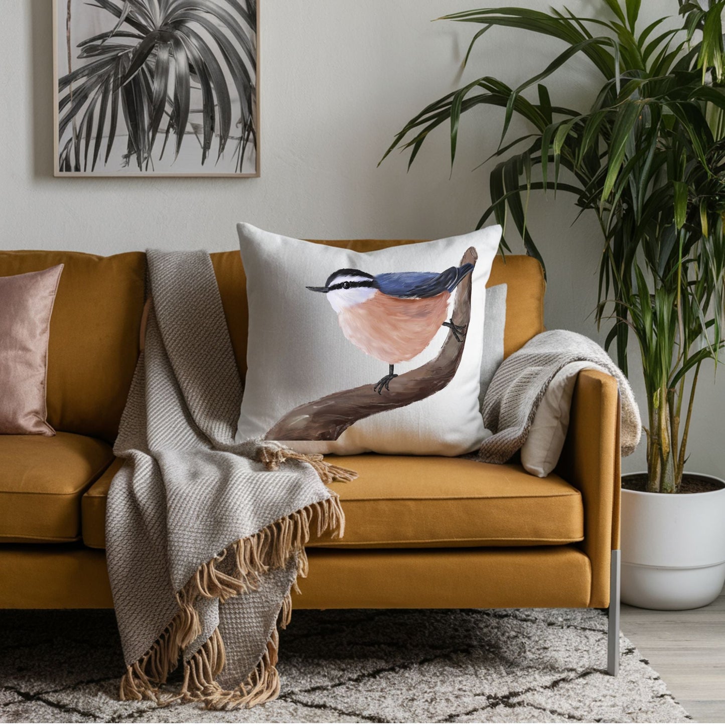 Red Breasted Nuthatch Decorative Pillow - MerikaArt