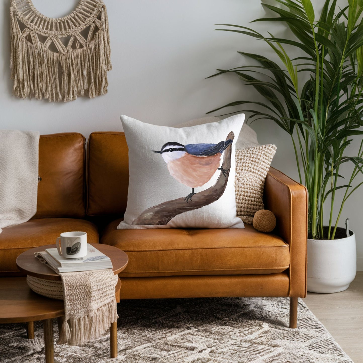 Red Breasted Nuthatch Decorative Pillow - MerikaArt