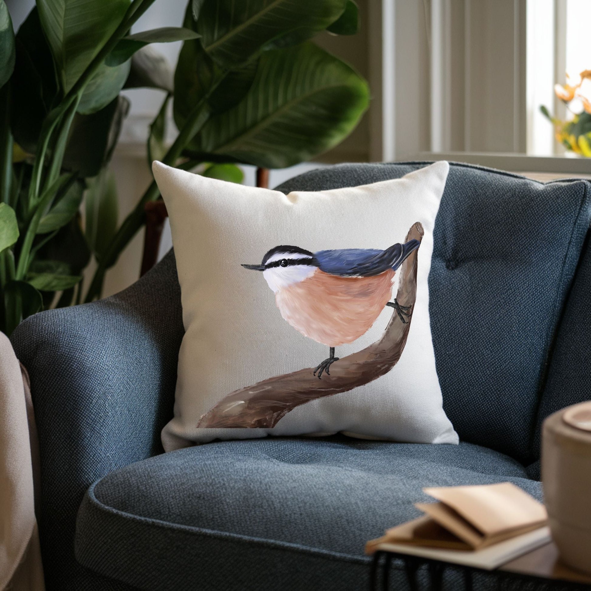 Red Breasted Nuthatch Decorative Pillow - MerikaArt