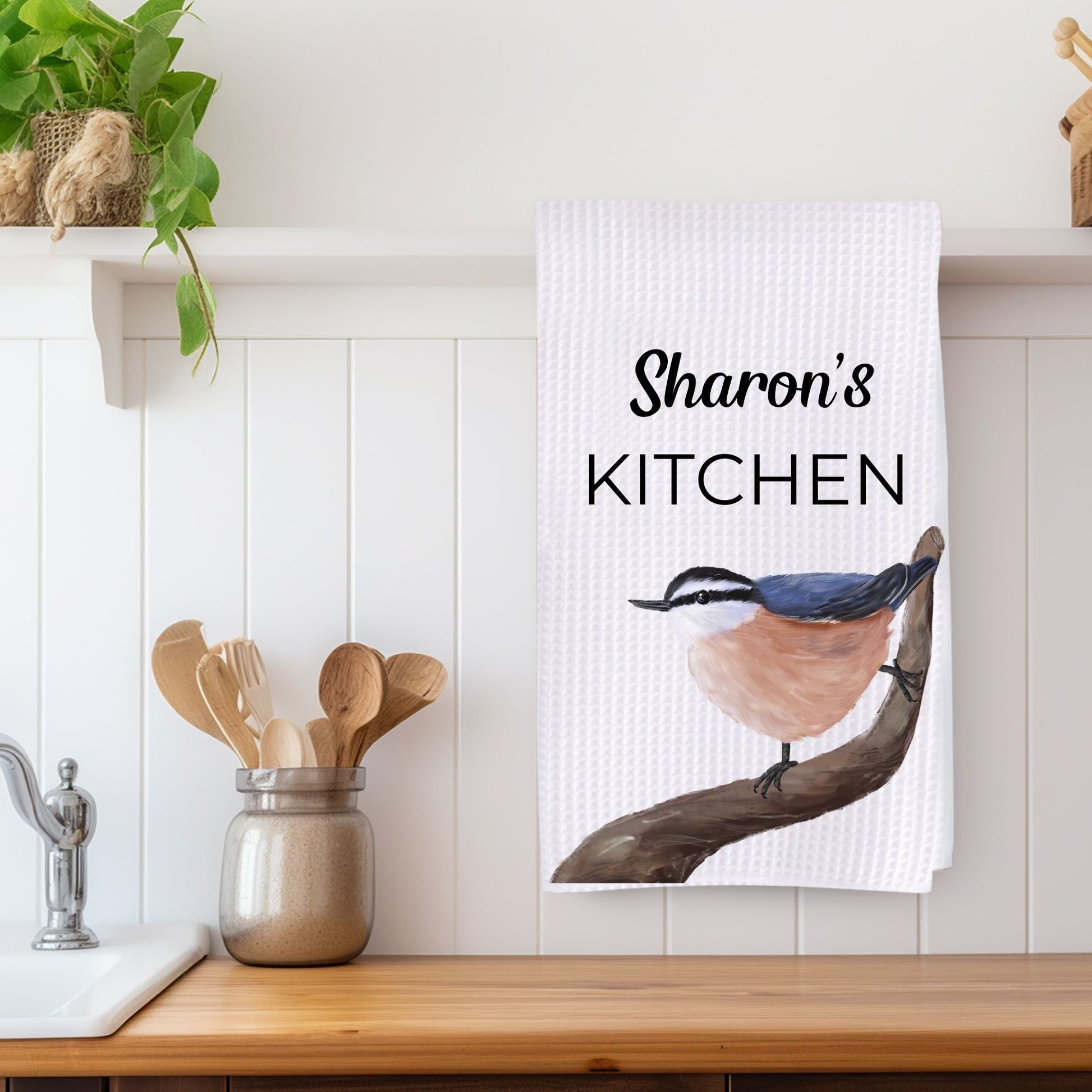 Red - breasted Nuthatch Kitchen Towel - MerikaArt