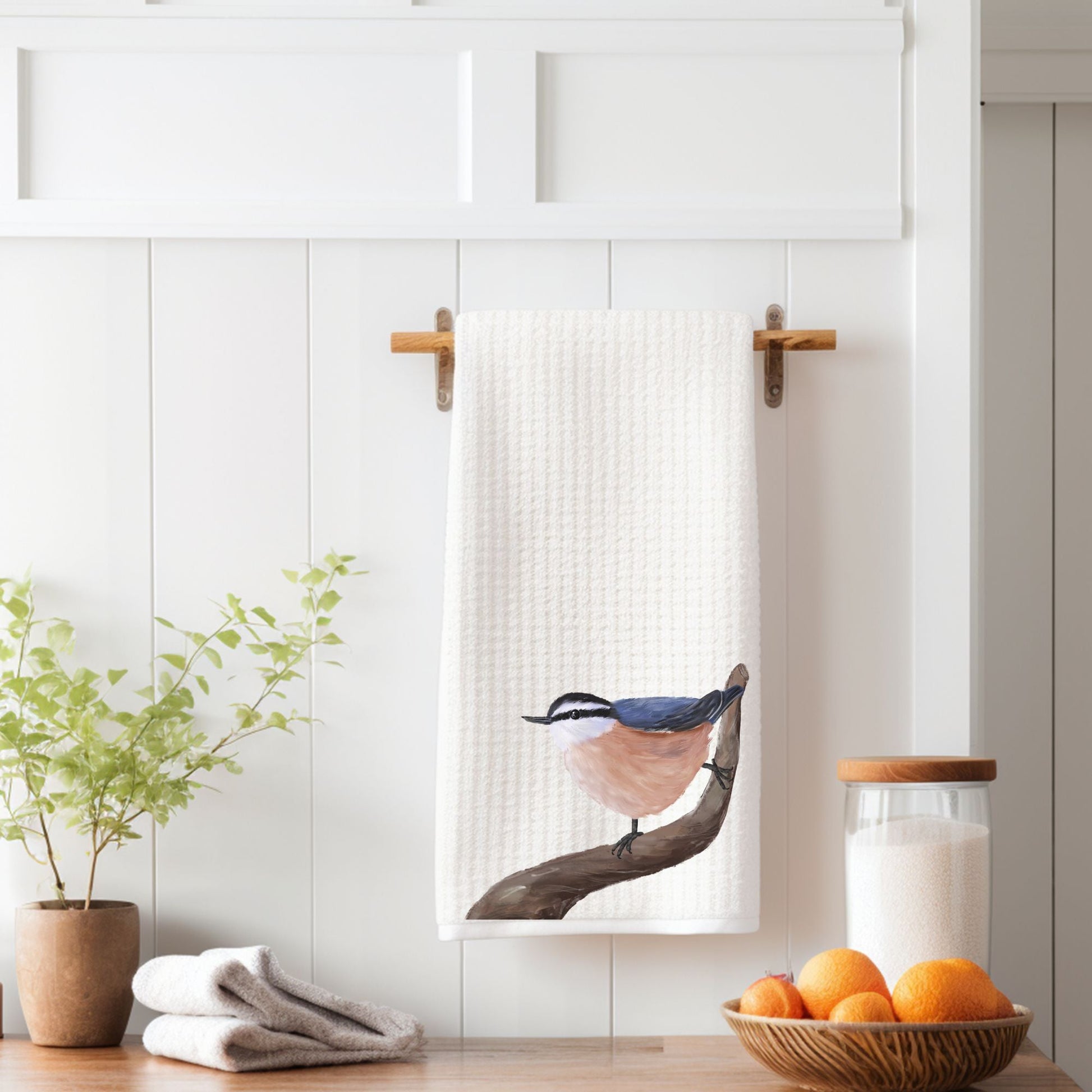 Red - breasted Nuthatch Kitchen Towel - MerikaArt