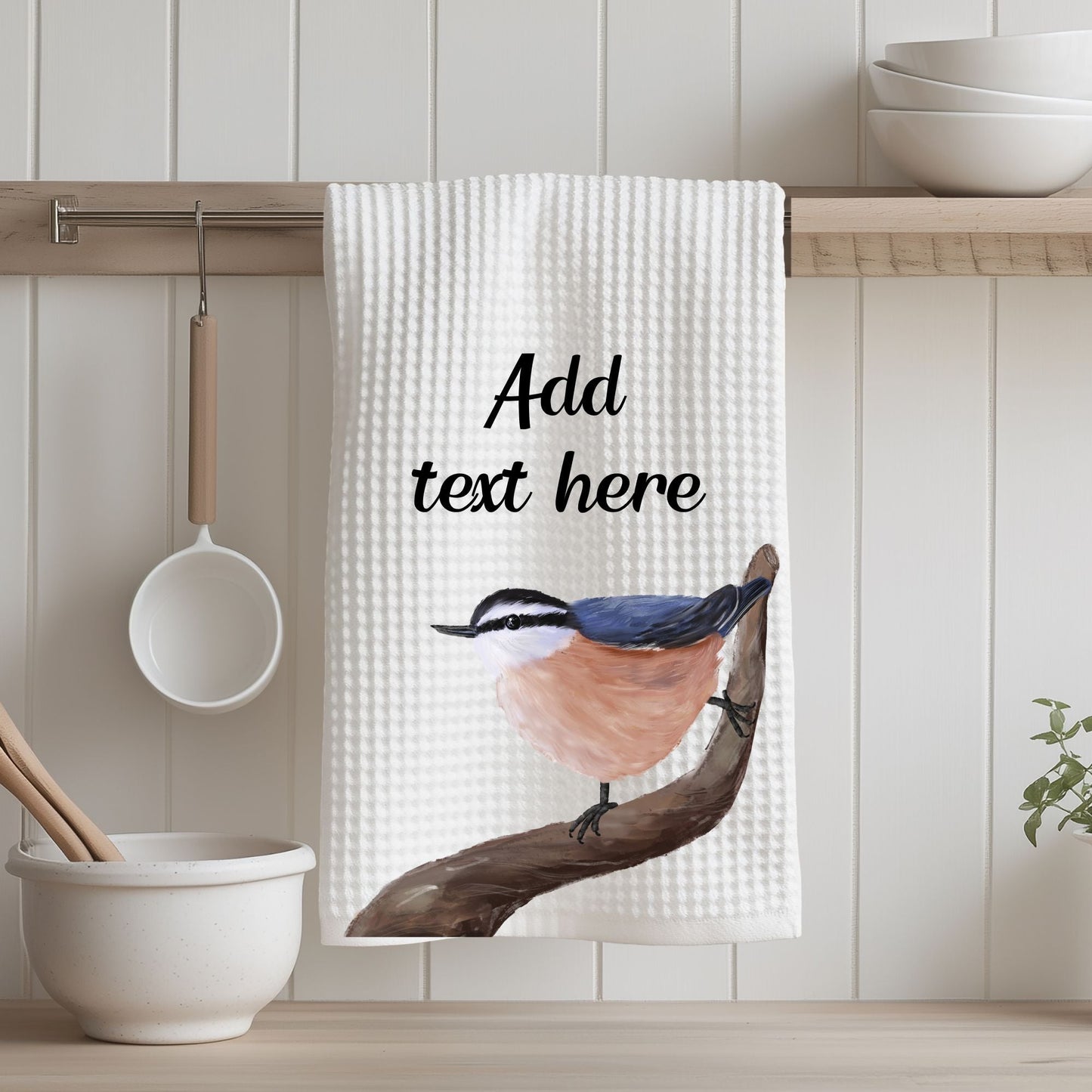 Red - breasted Nuthatch Kitchen Towel - MerikaArt