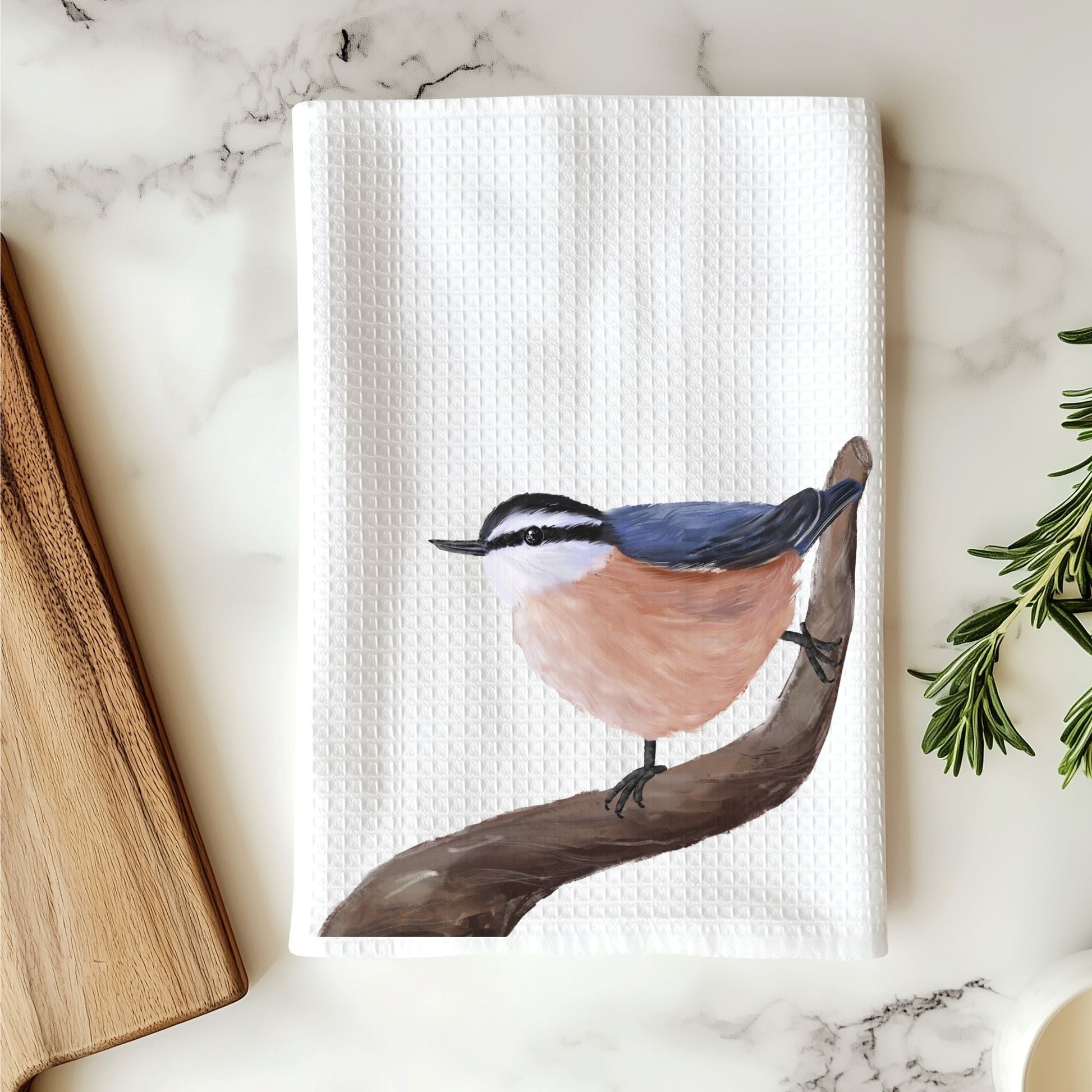 Red - breasted Nuthatch Kitchen Towel - MerikaArt