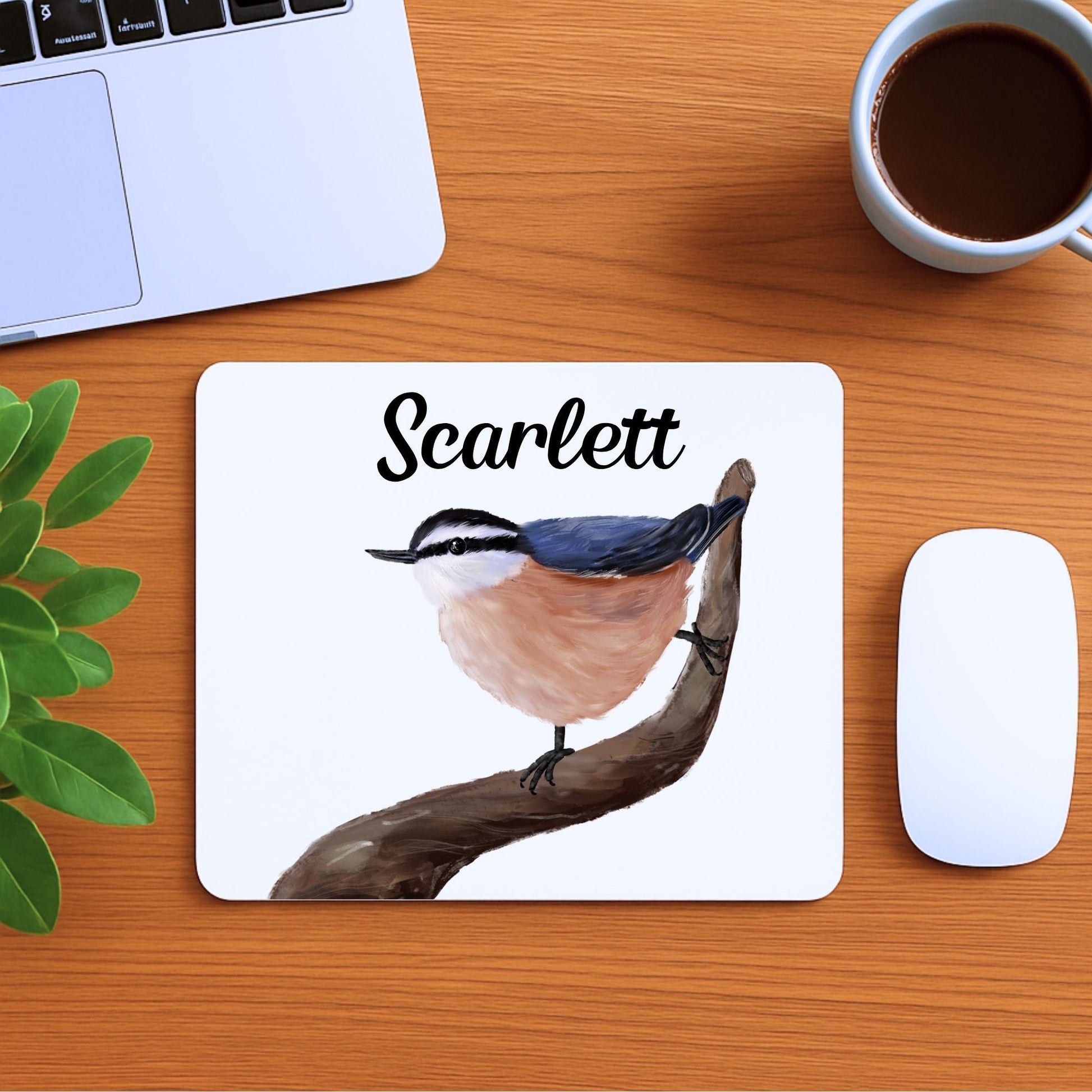 Red - Breasted Nuthatch Mousepad - MerikaArt