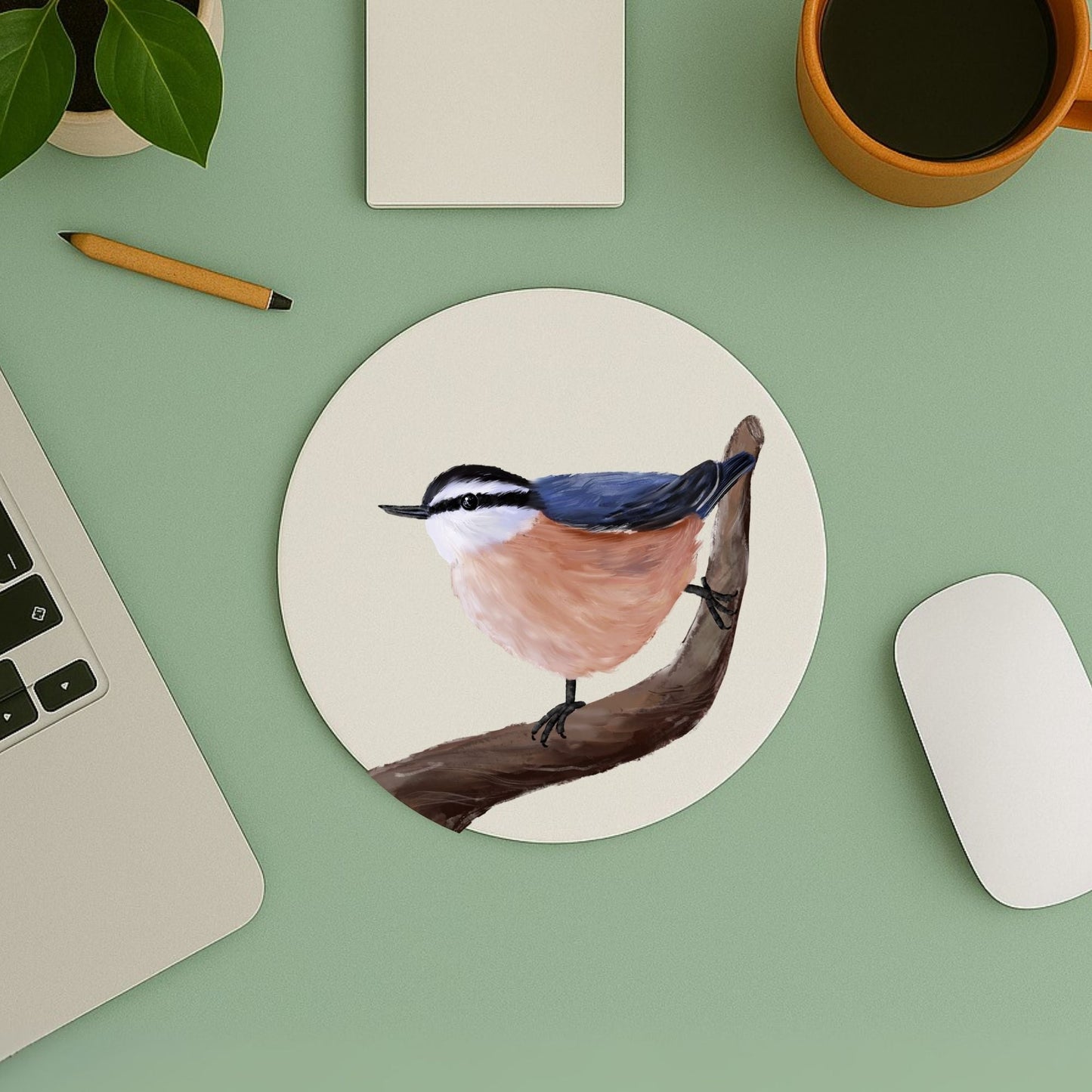 Red - Breasted Nuthatch Mousepad - MerikaArt