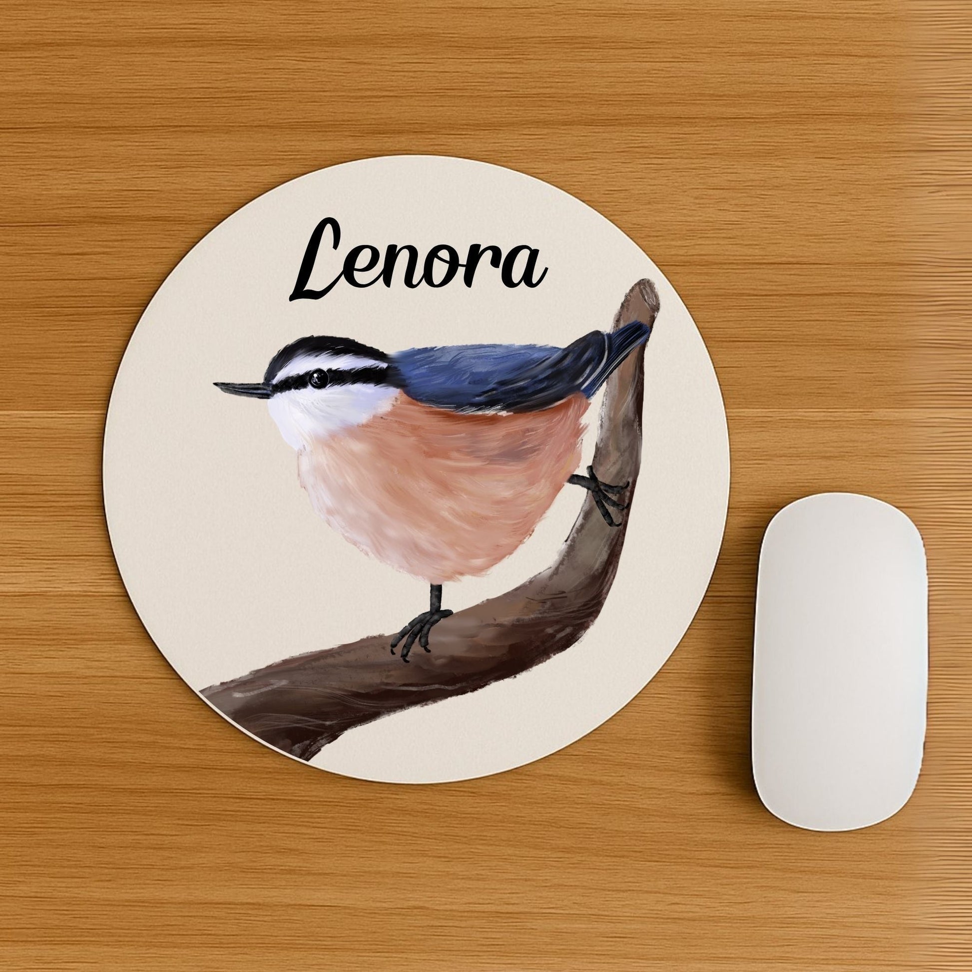 Red - Breasted Nuthatch Mousepad - MerikaArt