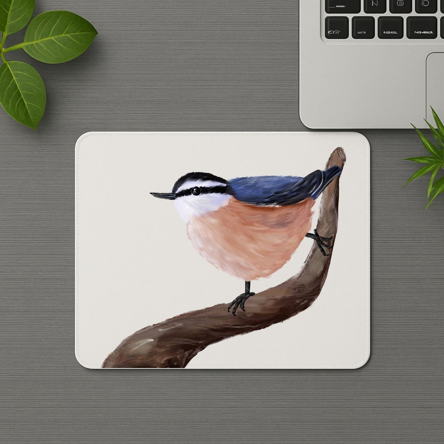Red - Breasted Nuthatch Mousepad - MerikaArt