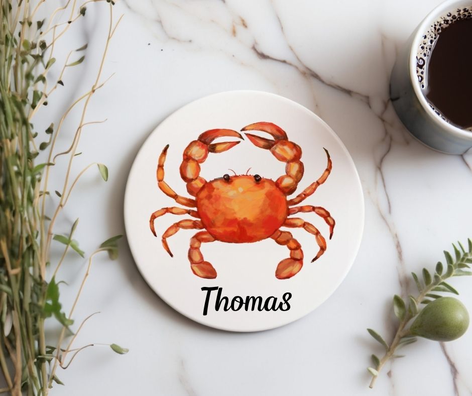 Red Crab Ceramic Coaster - MerikaArt