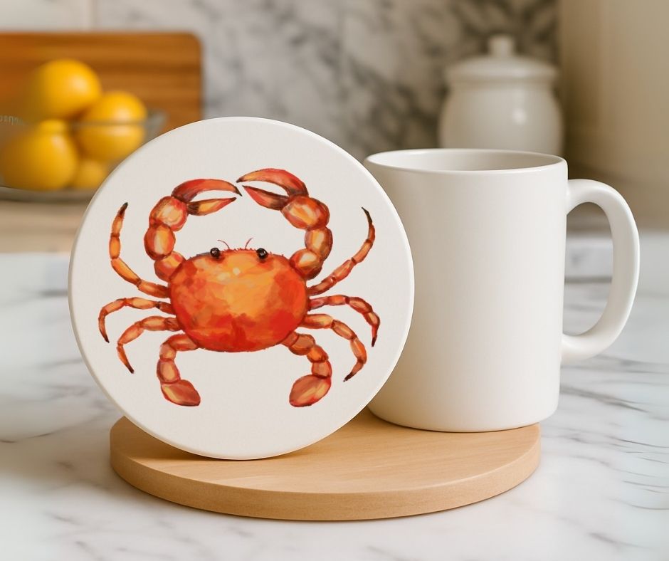Red Crab Ceramic Coaster - MerikaArt