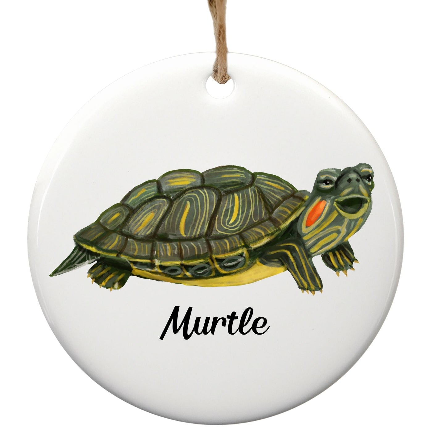 Red - Eared Slider Turtle Christmas Ornament - MerikaArt
