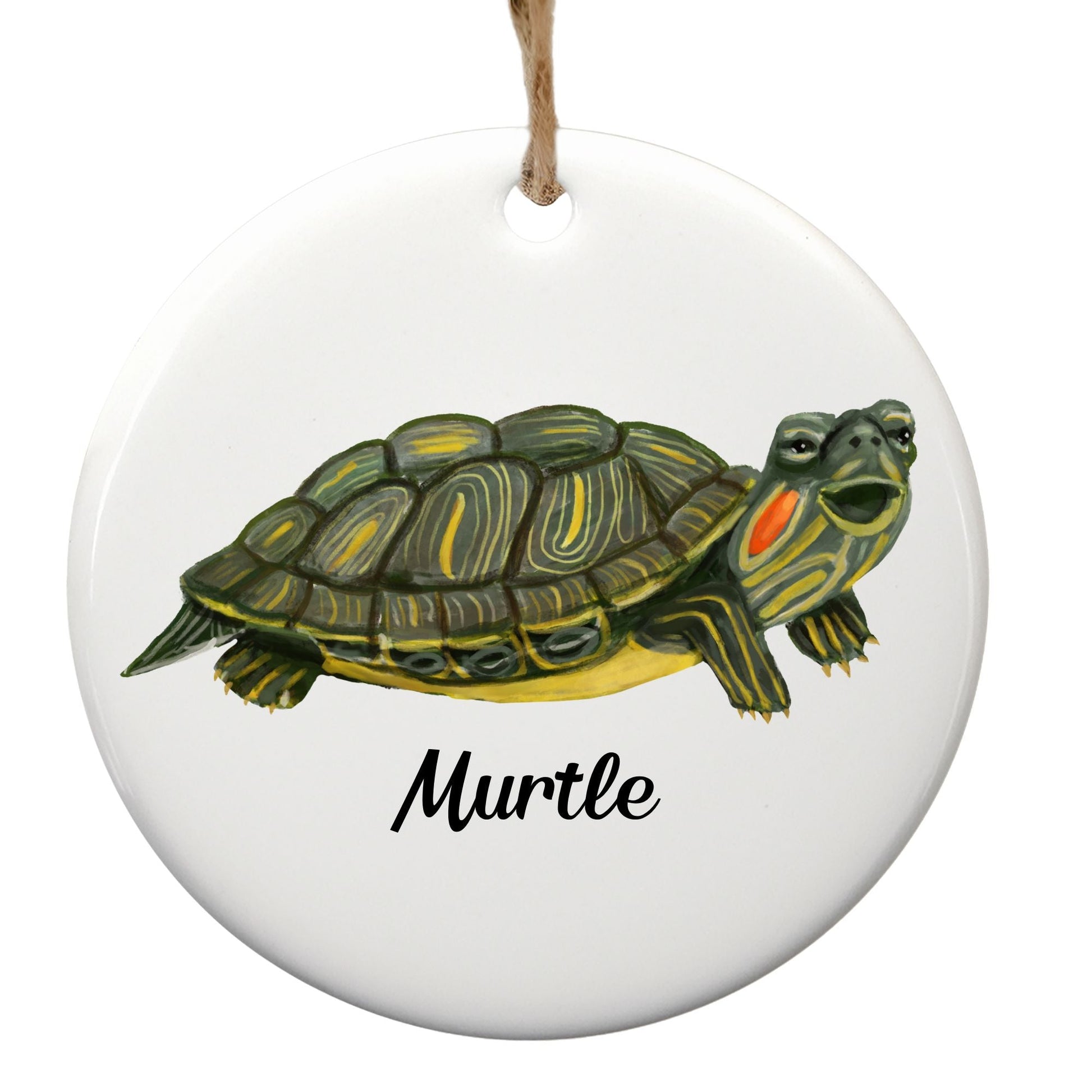 Red - Eared Slider Turtle Christmas Ornament - MerikaArt