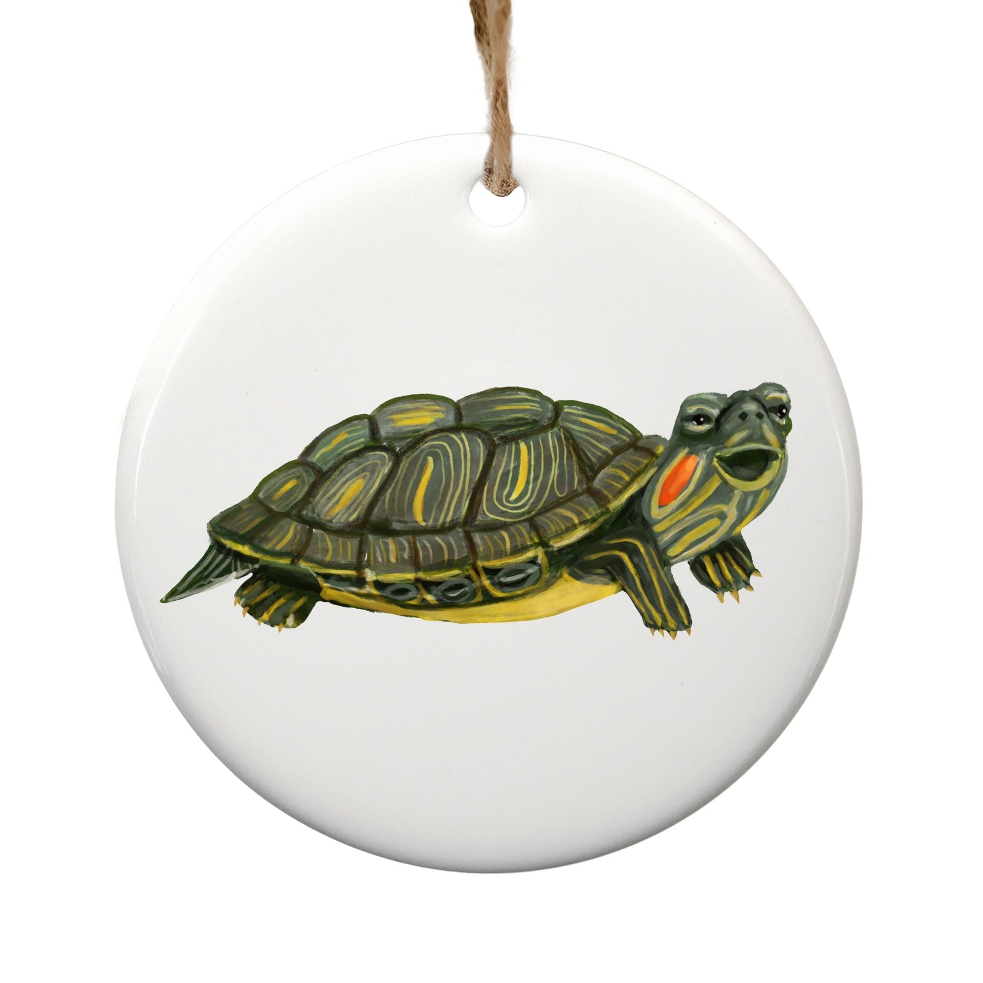 Red - Eared Slider Turtle Christmas Ornament - MerikaArt