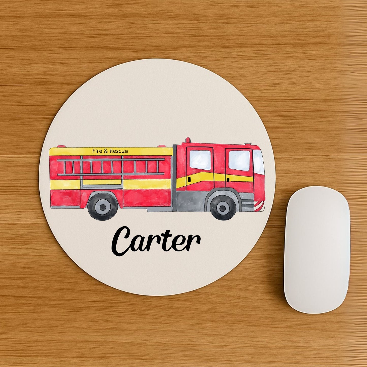 Red Fire Truck Mousepad - MerikaArt