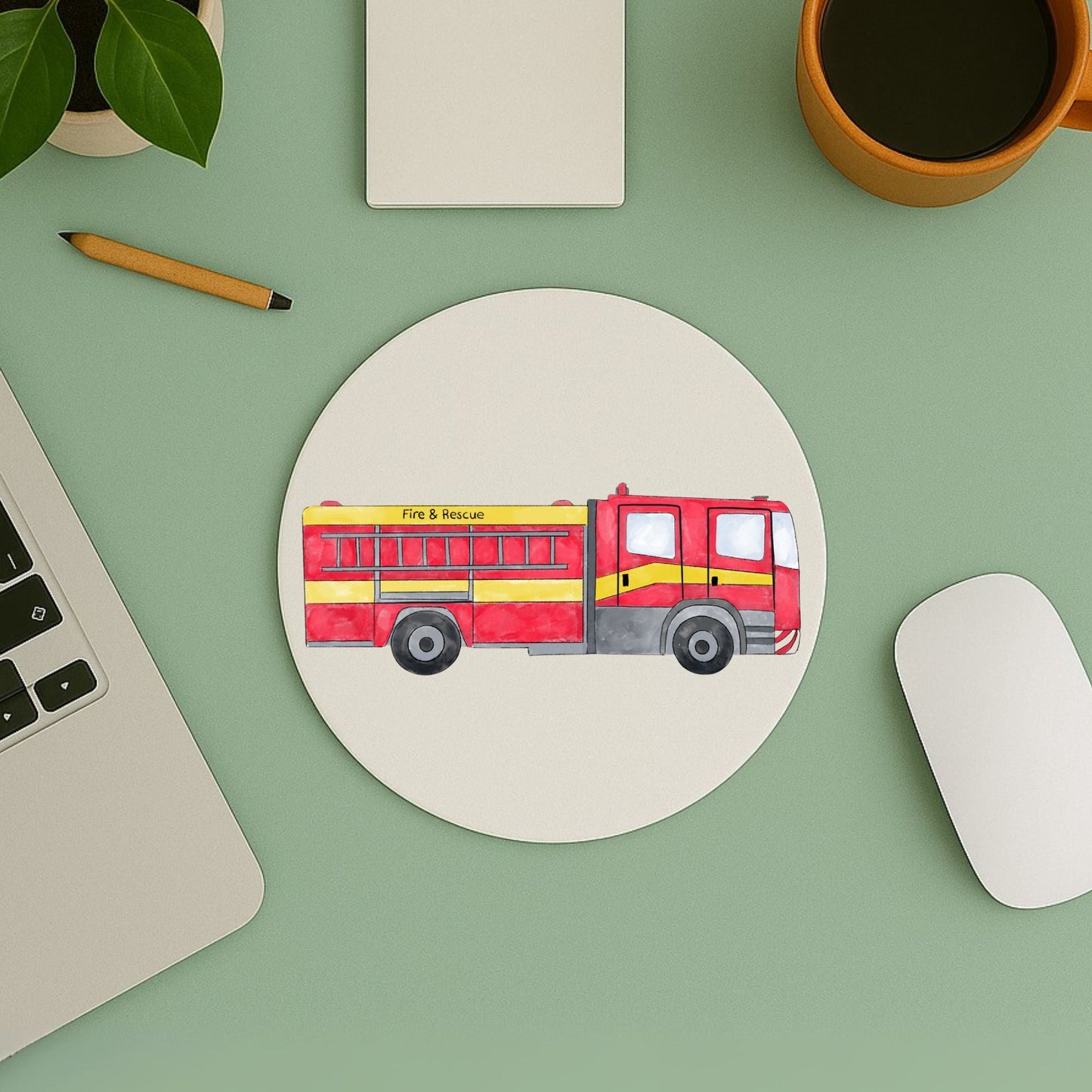 Red Fire Truck Mousepad - MerikaArt