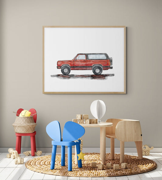 Red Green Blue Vintage Suv Print - MerikaArt