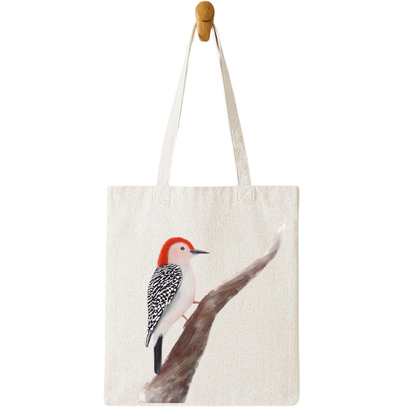 Red - Headed Woodpecker Canvas Tote Bag - MerikaArt
