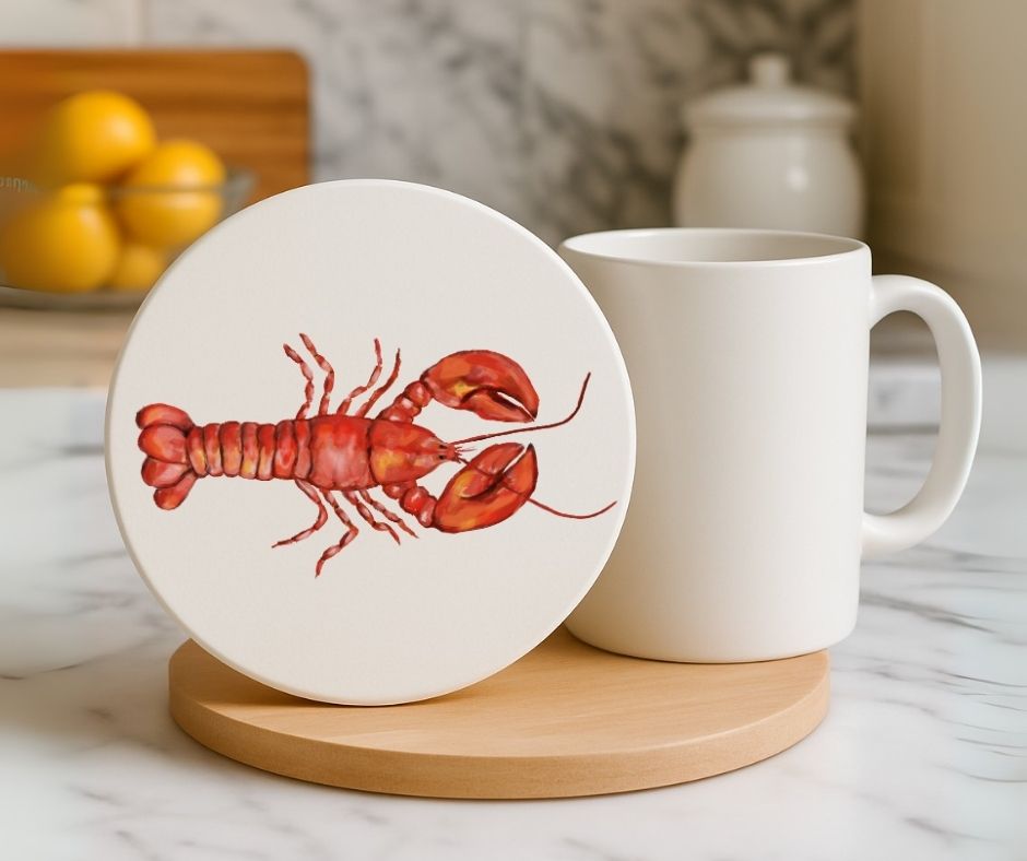 Red Lobster Ceramic Coaster - MerikaArt