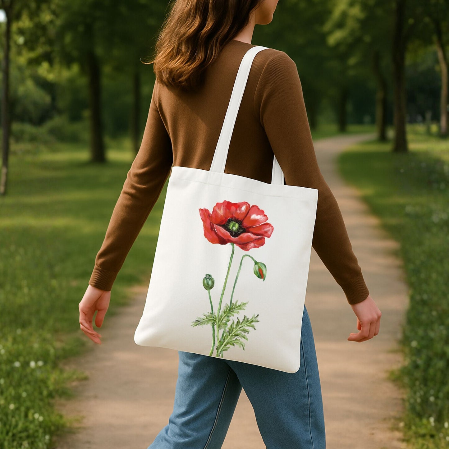 Red Poppy Canvas Tote Bag - MerikaArt