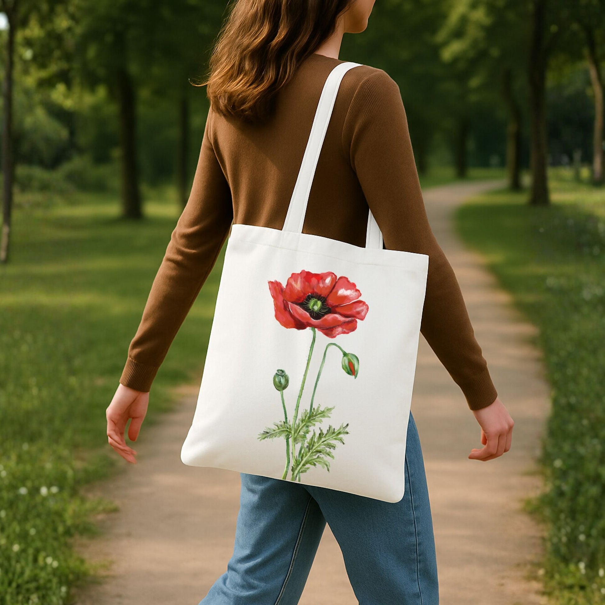 Red Poppy Canvas Tote Bag - MerikaArt