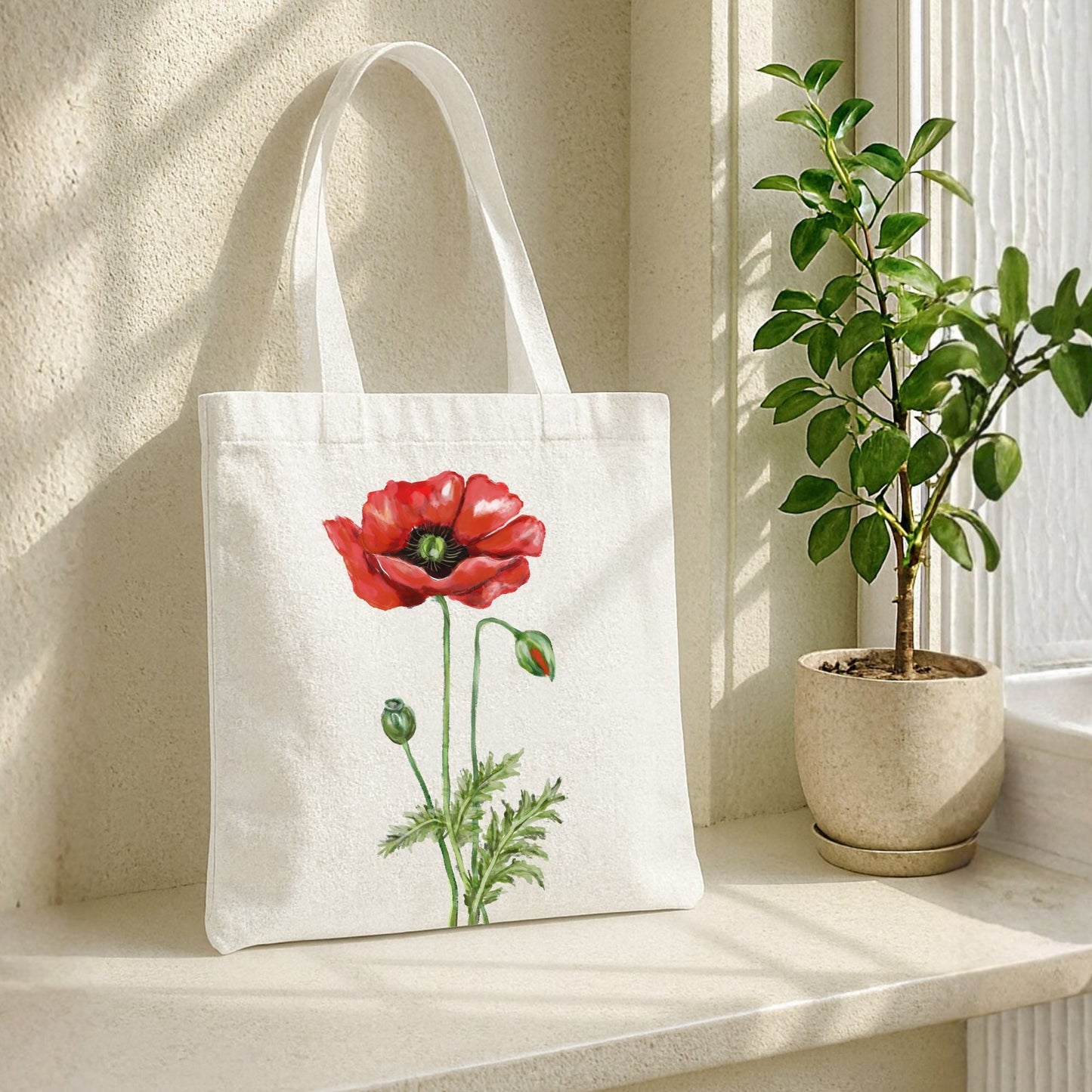 Red Poppy Canvas Tote Bag - MerikaArt