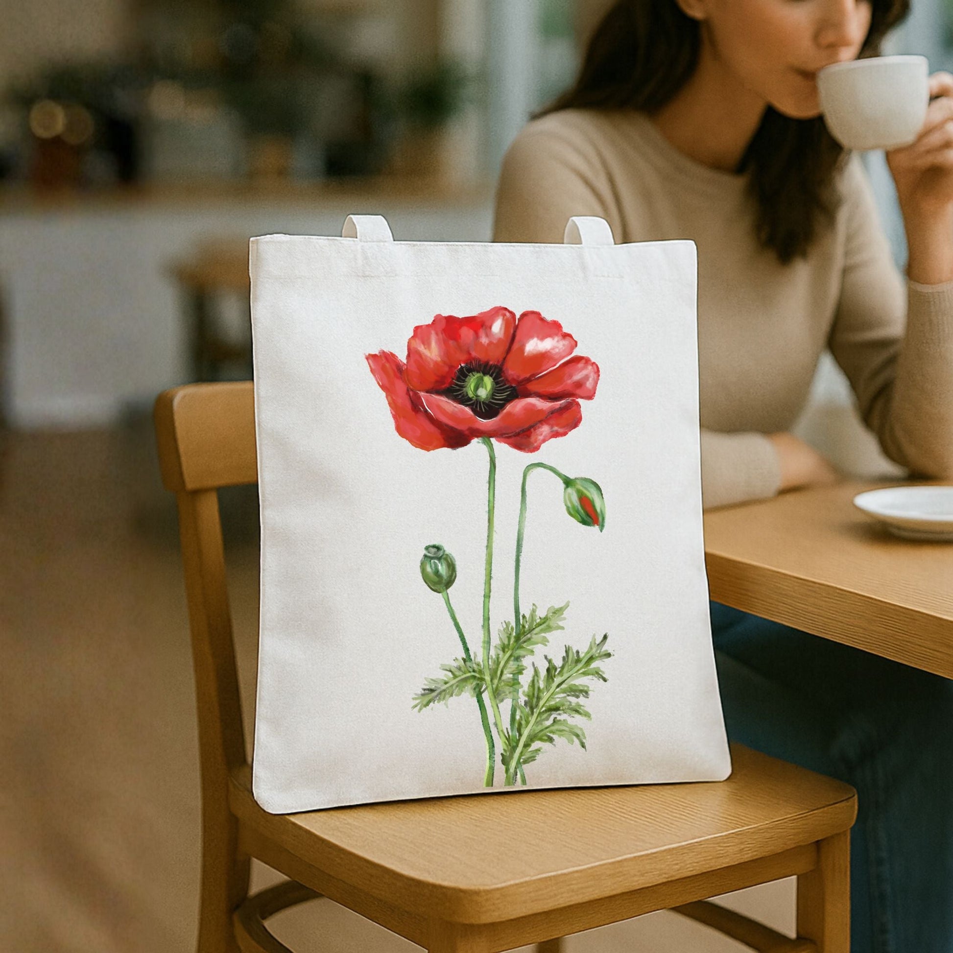 Red Poppy Canvas Tote Bag - MerikaArt
