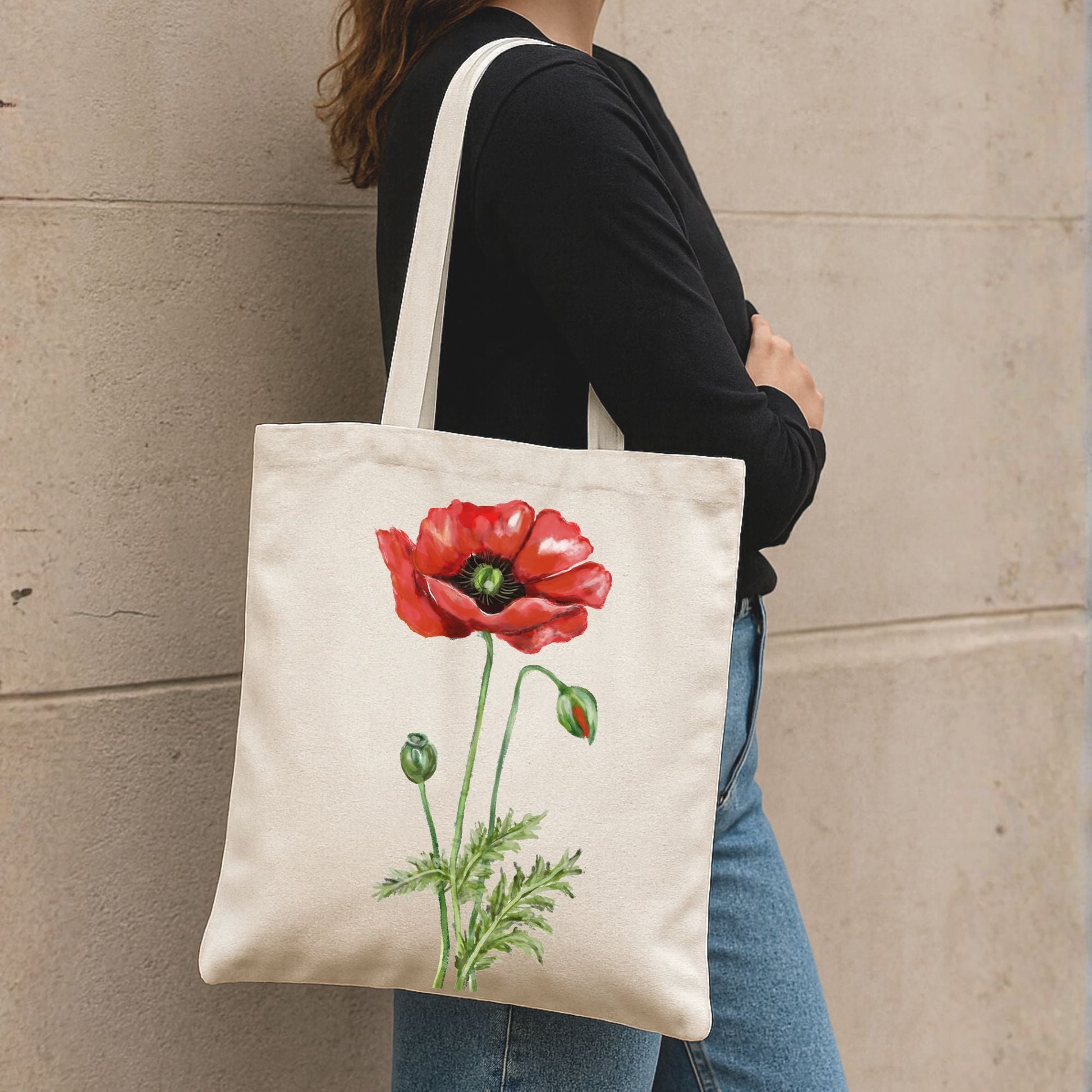 Red Poppy Canvas Tote Bag - MerikaArt