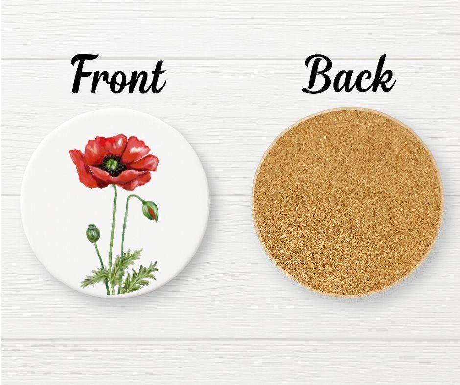 Red Poppy Ceramic Coaster - MerikaArt