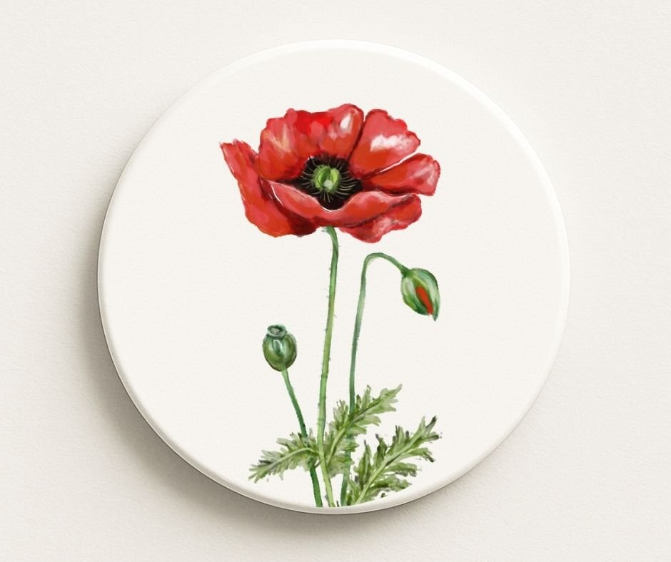Red Poppy Ceramic Coaster - MerikaArt