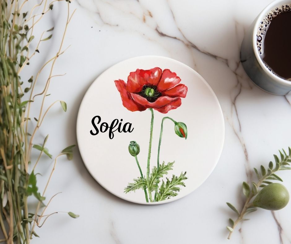 Red Poppy Ceramic Coaster - MerikaArt