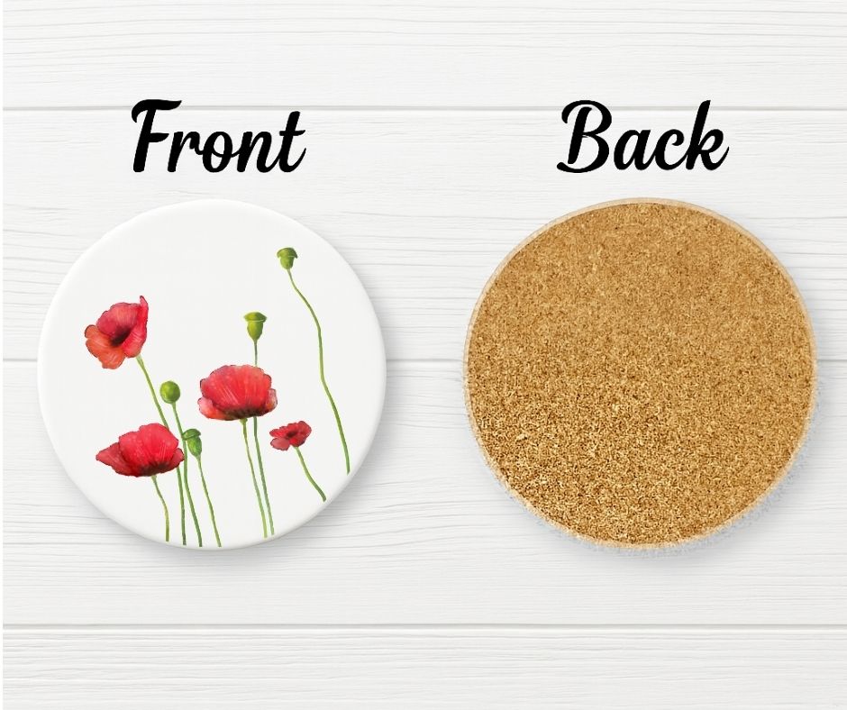 Red Poppy Flower Ceramic Coaster - MerikaArt