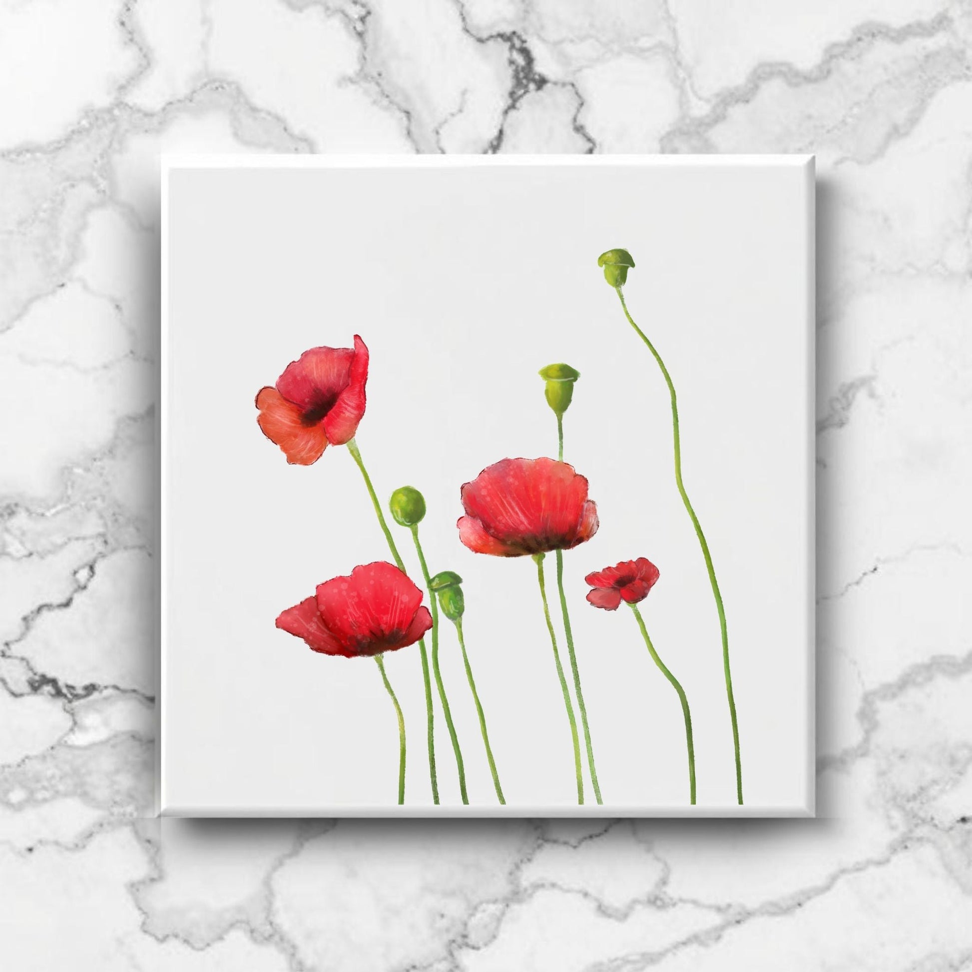 Red Poppy Flower Ceramic Tile - MerikaArt